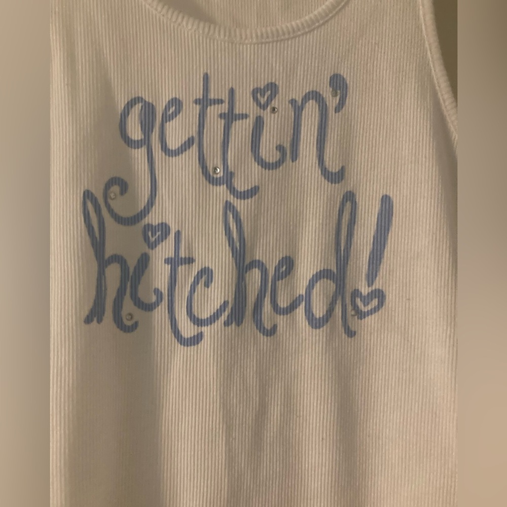 Betsey Johnson ribbed “gettin’ hitched” tank with crystals. Bride. Size M